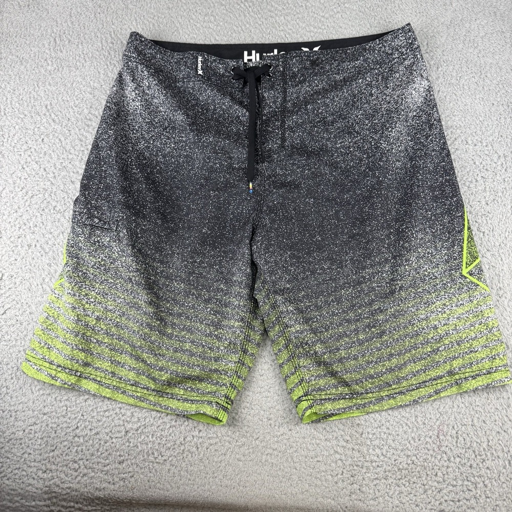Hurley Board Shorts Mens 36 Green Bermuda Draw String Logo Surfing Beach Pocket